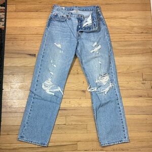 Levi’s 501 distressed 100% cotton womens 25x30 blue jeans boot cut